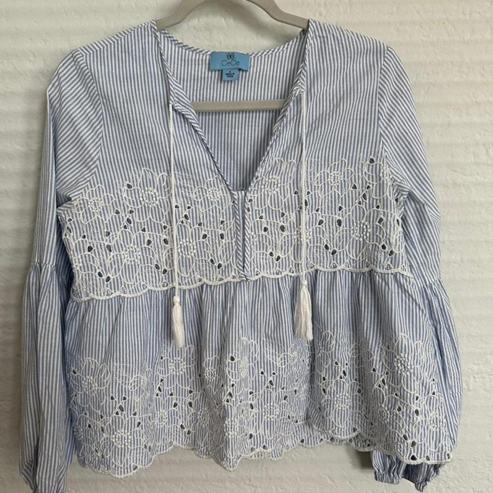 100% Cotton Cece Eyelet Puff Sleeve Blouse Size‎ Small - Picture 6 of 7